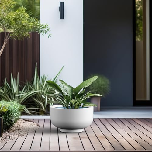 Kante Small Round Pedestal White Concrete Planter 13.8" Dia, Outdoor - Image 6
