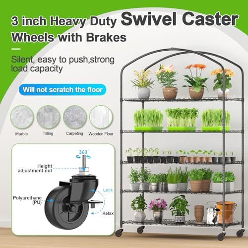 5-Tier Greenhouse with Caster Wheel, Shelf Height Adjustable Metal Shelf - Image 4
