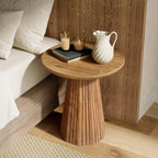 Solid Wood End Table Set of 2, 19" Small Round Pedestal Side Table with Fluted Base, Farmhouse Bedside Table for Living Room, Small Space - Image 4
