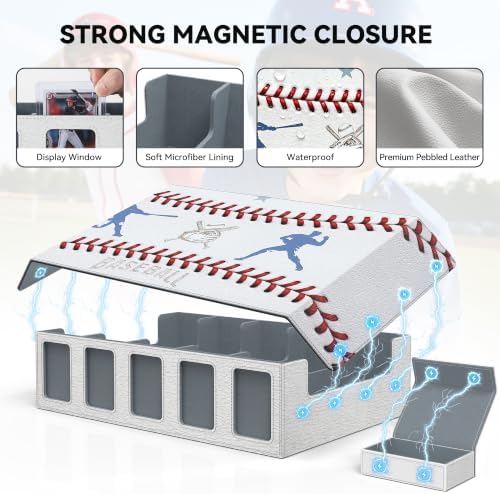 Kabinka Baseball Card Storage Box with Window Display, 5-Row Sport Card Storage Box, 3900+ Card Deck Box for Baseball Sports Card TCG, 5 Top Loaders, 5 Stoppers, 48 Dividers, 1 Dice Tray(Baseball 1) - Image 4
