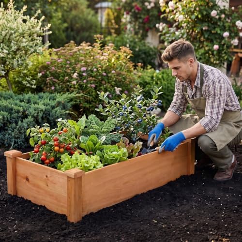 GIANTEX 48" Wooden Raised Garden Bed, Rectangular Planter Box, Orange - Image 4