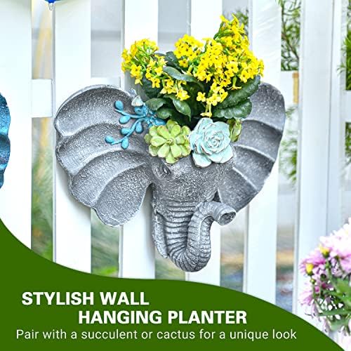 Sungmor Resin Elephant Head Wall Pot, Unique Bohemian Style Animal Face Planter, Vertical Hanging Plant Pot, Pretty Decorative Flower Pot for Indoor Outdoor Plants, for Gardening Lovers - Image 6