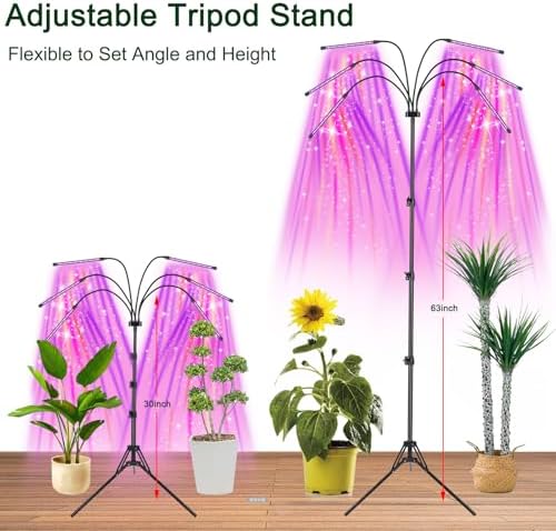 Mefflypee Grow Lights for Indoor Plants, LED Grow Light Stand, Red Blue Yellow Full Spectrum Plant Lamp with Adjustable Tripod, Color Changing Dimmable Vegetative Lamp with Auto On Off Timer (Type A) - Image 5