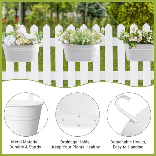 Dahey 10.5 Inch Metal Hanging Flower Pots 5 Pcs Outdoor Railing Planter Box - Image 3