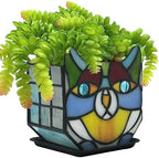 Tiffany Stained Glass Cat Planter,Indoor and Outdoor Plant Displays,Succulent Cat Pot,Plant Gifts for Women,4.6x5.15x3 in (Without Succulents) by Entlityful