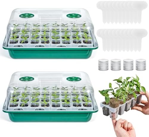 HIRALIY 80 Cell Seed Starter Tray Kits, Reusable Plant Germination Trays, Easy Transplanting, with Humidity Domes and Bases, for Starting Vegetable, Flower & Herb Seeds, Indoor Gardening, Greenhouse by HIRALIY