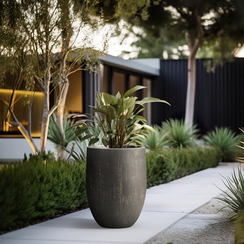 Kante Large Round Bullet Vintage BRN Concrete Planter 21.7" Tall, Outdoor - Image 4