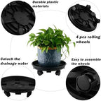6 Packs 13 Inches Large Plant Caddy with Wheels Plant Saucers on Wheels Rolling Plant Stands Heavy-duty Plant Dolly Plastic Planter Roller Base Pot Movers Outdoor Plant Tray Coaster, Black - Image 2
