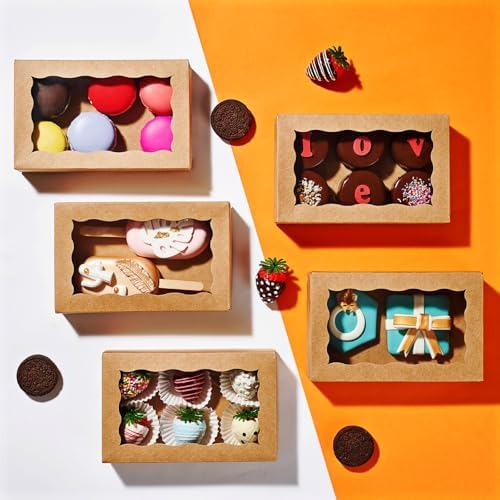 100PCS 7x4.3x1.5 Inch Plastic Clear Cookie Boxes with Window Chocolate Truffle Orec Pastry Bakery Dount Boxes Browine Soap Treat Boxes for Party Favors Wedding Christmas Valentine's - Image 4