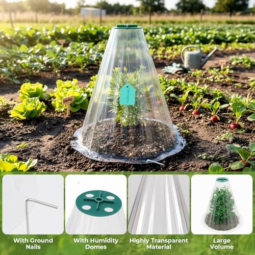 Cloches for Plants, Transparent Plant Covers, Garden Cloches with Humidity Domes, Securing Pegs and Plant Labels, Reusable Plant Protectors from Animals Plant Bell Cover (Transparent-30pcs-M) - Image 5