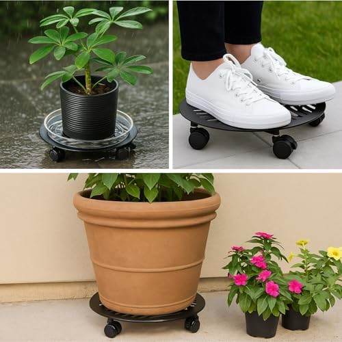 3 Packs Large Metal Plant Caddy with PU Wheels 13.6" Heavy-Duty Wrought Iron Rolling Plant Stands Indoor Outdoor Wheeled Plant Dolly Planter Mover Rollers Plant, Leaf Style - Image 7