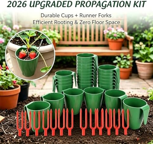Strawberry Propagation Cups, Breathable Hanging Nursery Pots with Runner Forks, Thickened Potted Food Grade Greenhouse Seedling Cup for Garden Balcony Rooting & Transplanting (20-L Cups + 50 Forks) - Image 2