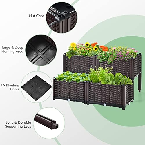 S AFSTAR Raised Garden Bed with Removable Legs & Brackets, 4 Pack Elevated Garden Planter Kits for Flowers Fruits Vegetables, Multiple Combination Planting Box Container for Garden Patio Balcony - Image 6