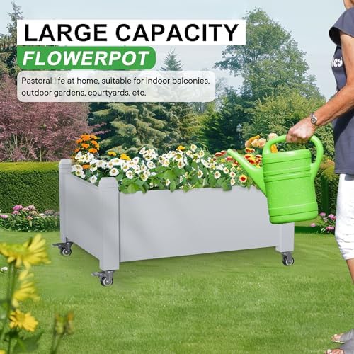 Elevated Raised Garden Bed with Legs,Outdoor Large Resin Patio Planter Box Stand Divisible with Drain Plug,Water Monitor for Plants Vegetables Flowers Fruits(Ashen) - Image 4