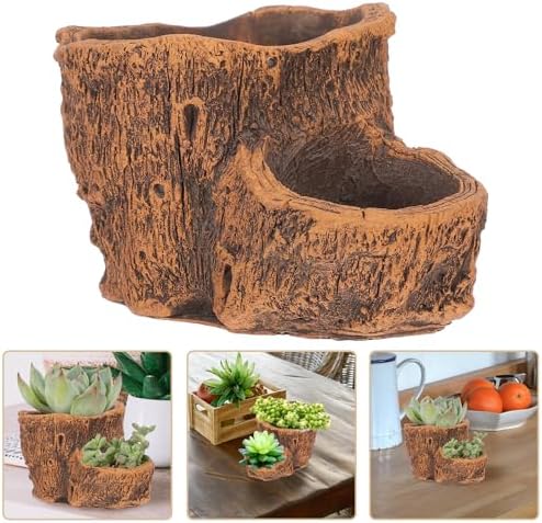Luxshiny Vintage Driftwood Cement Planter Pot, Rustic Tree Root Succulent Container for Indoor Outdoor Gardening, Small Decorative Flower Pot for Cactus and Plants - Image 7