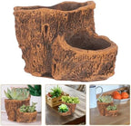 SHINEOFI Tree Stump Planter Brown Cement Pot for Succulent Cactus - Image 7