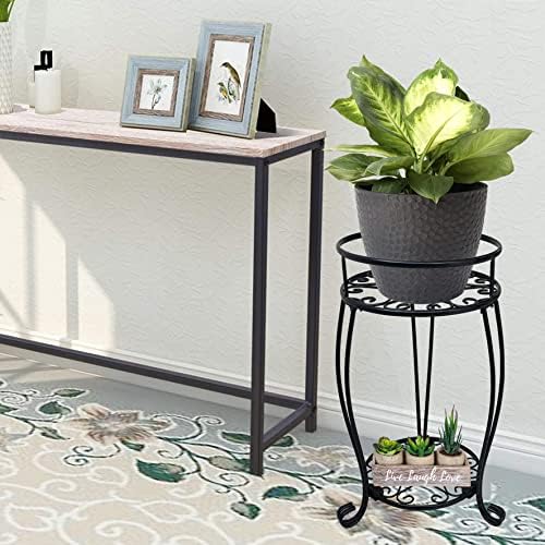 CASIMR 2-Pack Plant Stand, 2 Tier 19.2 inch Tall Metal Potted Holder Rack,Indoor Outdoor Multiple Flower Pot Shelf Rustproof Iron Garden Container for Garden Patio Living Room Corner Balcony, Black - Image 2