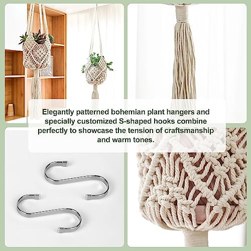 Hanging Planter with Patterns,4Packs Macrame Plant Hangers Indoor Macrame for up to 8 inch Pot Crochet Boho Plant Hanger Holder for Indoor Outdoor with 4 Stainless Steel Hooks (4Pcs White Colors) - Image 6