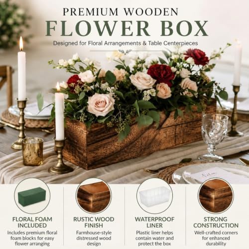 Dandat 3 Set Wood Rectangle Boxes 12x4 Inch Rustic Planter with Liner - Image 3