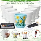 6 Sets DIY Flower Pot Painting Kit 6 White Terracotta Flower Pots with Saucer Planting Gardening Tools 12 Color Acrylic Paints Set Plant Growing Crafts Spring Garden Gift - Image 4