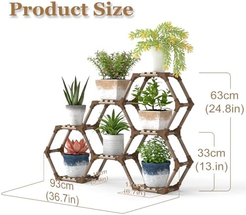 Tikea Hexagonal Indoor Outdoor Plant Stand, Small 7-Tier Wooden Plant Shelf - Image 5
