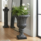 Christopher Knight Home Kyra 24.02" H Classical Urn Planter, MGO Round Outdoor Flower Pot, Weather-Resistant Outdoor Planter for Backyard Hallway, Fluted Relief Pedestal Planter Pot, Antique Black - Image 5