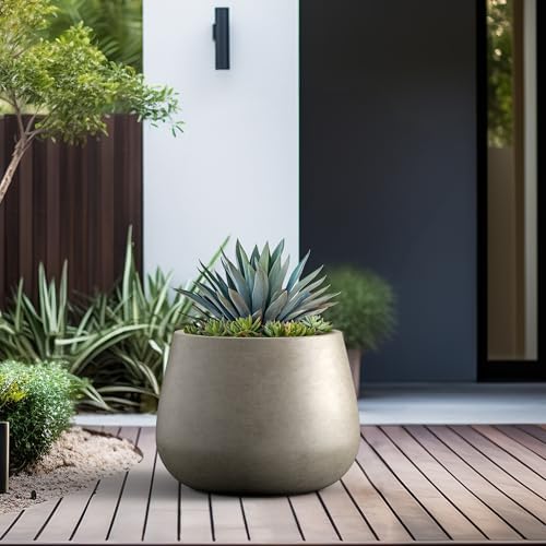 Kante Accent Round Curved Weathered Concrete Planter 18.1" Dia, Outdoor - Image 3
