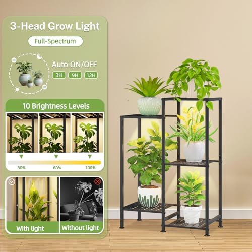 iDavosic.ly 5 Tier Indoor Plant Stand with Grow Light, 11 Inch Tray, Black - Image 3