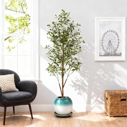 6Ft Artificial Olive Tree with Moss & Basket - Indoor Tall Faux Olive Tree in Planter, Large Fake Olive Silk Tree with Realistic Branches and Fruits for Home Decor, Office, Living Room - Image 2