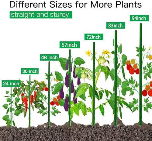 Garden Stakes 57 Inch, Approx 5ft Metal Plant Stakes for Gardening and Farm, 57" Plastic Coated Plant Support for Tomato, Cucumber, Bean, Flower, Potted and More Climbing Plants - Image 6