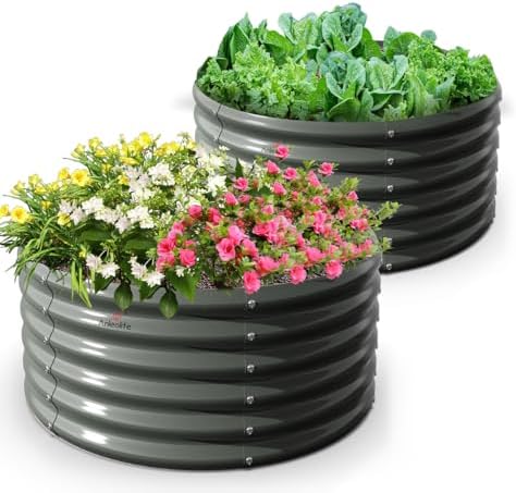 Anleolife 2-Pack 4ft x 18in Round Raised Garden Beds, Quartz Grey by AAnleolife