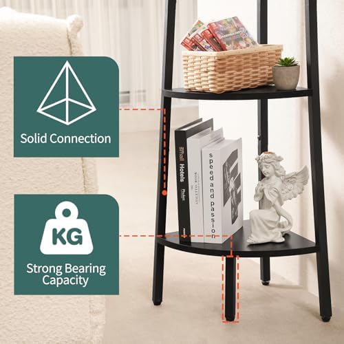 Yoobure 4-Tier Corner Shelf Stand- 54" Tall Corner Bookshelf with Metal Frame, Industrial Ladder Corner Shelves Display Shelf for Bedroom Living Room, Corner Bookcase Corner Plant Stand for Balcony - Image 5