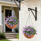Plastic Woven Round Hanging Planter Basket Set,2 Pack 22 x 10 in Indoor Outdoor Half Round Plant Flower Pots with Metal Chain and Hook,Realistic Rattan Woven Hanging Basket for Plants - Image 2
