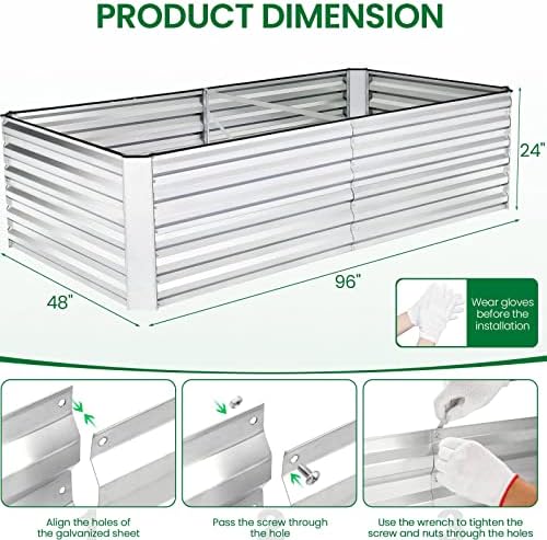 SEJOV 8x4x2FT Galvanized Raised Garden Bed Kit, Rectangular Raised Garden Planter Boxes, Metal Raised Flower Beds Outdoor with 478 Gallons Capacity, for Flowers Herbs Vegetable, Silver - Image 6