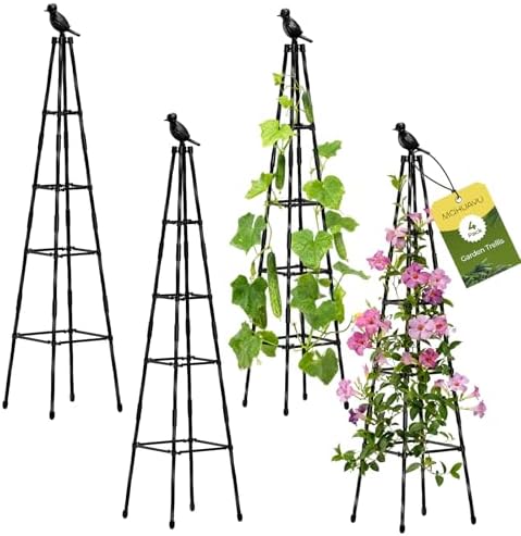 4 Pack Garden Trellis for Climbing Plants Outdoors,65" Tall Cucumber Trellis Garden Obelisk Trellis Rustproof Plants Support with Adjustable Heights for Indoor Potted Plants, Vines, Vegetables by MQHUAYU