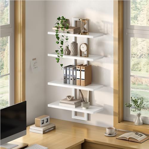 HOOBRO Floating Shelves, 15 Inch Wall Shelf Set of 2, Wall Mounted Storage Shelves 2-Tier, Hanging Bathroom Shelves, for Living Room, Bedroom, Bathroom, Kitchen, White WW32BJ01 - Image 5