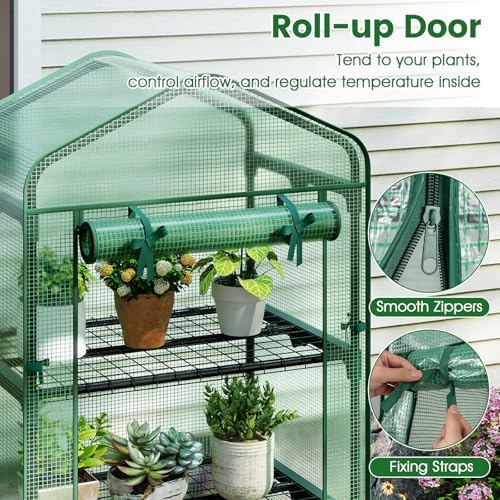 Giantex Mini Greenhouse Indoor Outdoor, 27" x 19" x 75" Portable Plant Grow House with 5 Tier Shelves, PE Cover, Roll-Up Zipper Door, Rustproof Elector-Coating Metal Frame for Patio Balcony Garden - Image 6