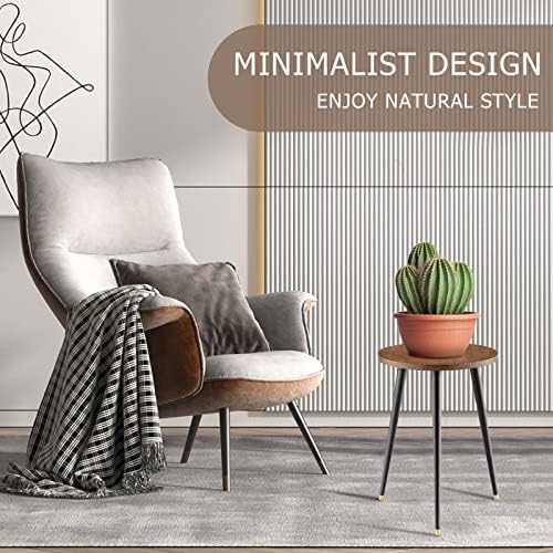 KINNARY Plant Stand Indoor, Mid Century Wood Plant Stand Plant Table for Flower Pots, Heavy Duty Metal Tall Plant Holder, Modern Home Decor Small Round Side End Table (11.8"x16") - Image 4