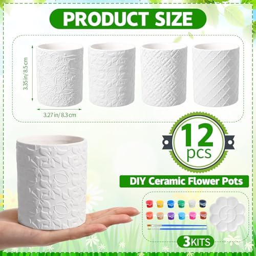 Zubebe 12 Pcs Paint Your Own Ceramic Pots Bulk Unfinished Succulent Pots Craft Kit with Drainage Hole Mini Paintable Plant Vase Ready to Paint Planter for Cactus DIY Craft (Classic) - Image 2