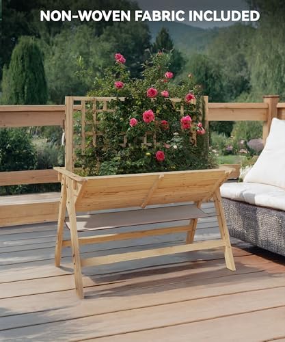 GarveeHome 52x30x54 in Raised Garden Bed with Legs, Elevated Wooden Raised Planter Box with Vine Climbing Trellis Outdoor Standing Growing Bed for Growing Vegetables Flowers Herbs - Image 4