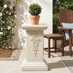 Virubi 22.24" H Ornate Gothic Pedestal Stand - Antique White MGO Plant Display Column, Weather-Resistant Indoor/Outdoor Decor Side Table, No Assembly Needed (Sand Style2) by Virubi