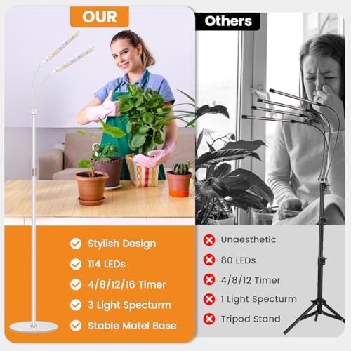 Kullsinss Tall Grow Lights for Indoor Plants with Stand, 2-Head 114 LEDs - Image 3
