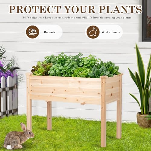 Raised Garden Bed with Legs, 40x24x30 inch Wood Elevated Planter with Protective Liner for Vegetable Flower Herb, Outdoor Planter Box Kit for Balcony Patio Backyard, Natural - Image 6