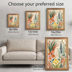 Framed Canvas Wall Art Bohemian Gouache Desert Wildflowers Coral and Green Botanical Canvas Print Poster Gold Frame Wall Decor for Living Room Boho Home Decor, Floral Print - Inch 24x36 - Image 3