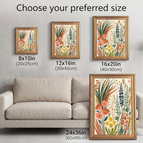Framed Canvas Wall Art Bohemian Gouache Desert Wildflowers Coral and Green Botanical Canvas Print Poster Gold Frame Wall Decor for Living Room Boho Home Decor, Floral Print - Inch 24x36 - Image 3