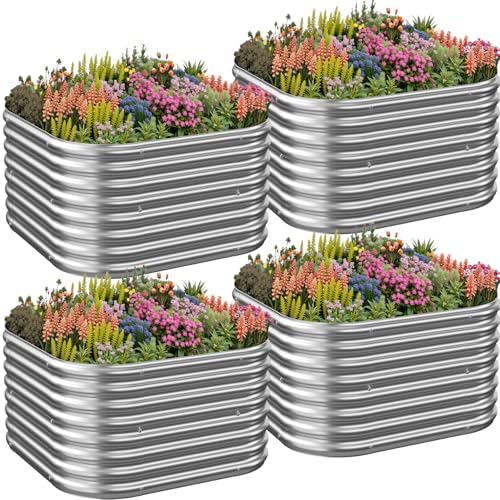 4 Pack 3x3FT Corrugated Galvanized Steel Raised Garden Bed Outdoor, Metal Above Ground Garden Bed for Vegetables and Flowers, Raised Beds for Gardening-3x3FTx10Inch by CATMANOR