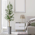 Artificial Tree in Modern Geometric Pattern Planter, Fake Olive Silk Tree for Indoor and Outdoor Home Decoration - 68" Overall Tall (Plant Pot Plus Tree) - Image 3