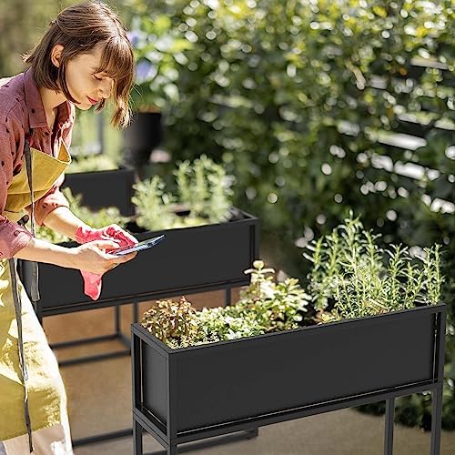 Cocoyard Metal Elevated Planter Box - 28" Raised Garden Bed with Legs for Indoor and Outdoor - Tall Narrow Rectangle Planter with Felt Liner, Drainage Holes and Plugs for Herbs and Flowers(Black) - Image 2