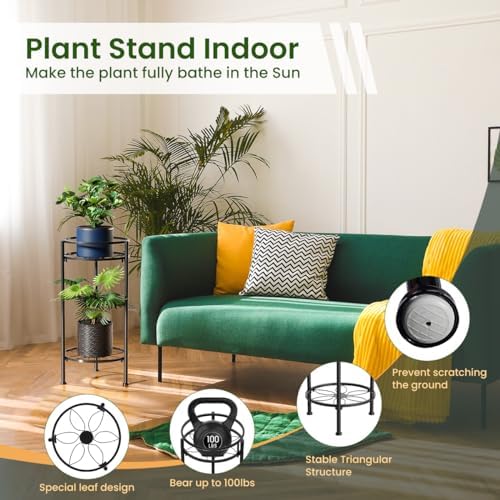 H HOMEXIN Plant Stand Indoor, 2 Tier Metal Tall Plant Stands 23.4" Multiple Plant Rack Holder, Heavy Duty Rustproof Flower Shelf Display for Apartment Corner Home Garden Patio - Image 3