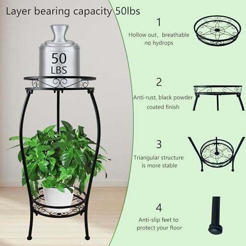 CASIMR 2Pack Plant Stand Indoor Outdoor, 2 Tier 26.6" Tall Metal Potted Holder Rack Multiple Flower Pot Stand Heavy Duty Plant Shelf Rustproof Iron Plant Round Supports Rack - Image 2